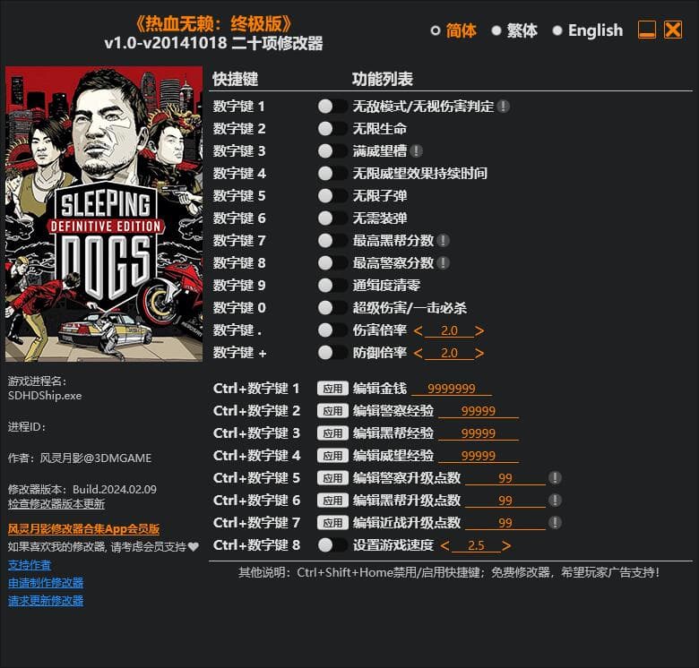《热血无赖：终极版》修改器---单程序版修改器.仅支持迅雷，（部分修改器仅支持本站游戏本体）夸克会封，但是文件都不到3M