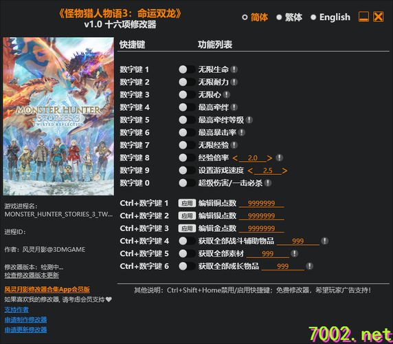 怪物猎人物语3：命运双龙Monster Hunter Stories 3 Twisted Reflection v1.0 Plus 16 Trainer --仅支持迅雷，（部分修改器仅支持本站游戏本体