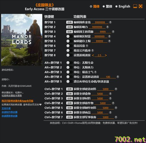 庄园领主Manor Lords Early Access Plus 20 Trainer Updated 2026.03.22 --仅支持迅雷，（部分修改器仅支持本站游戏本体